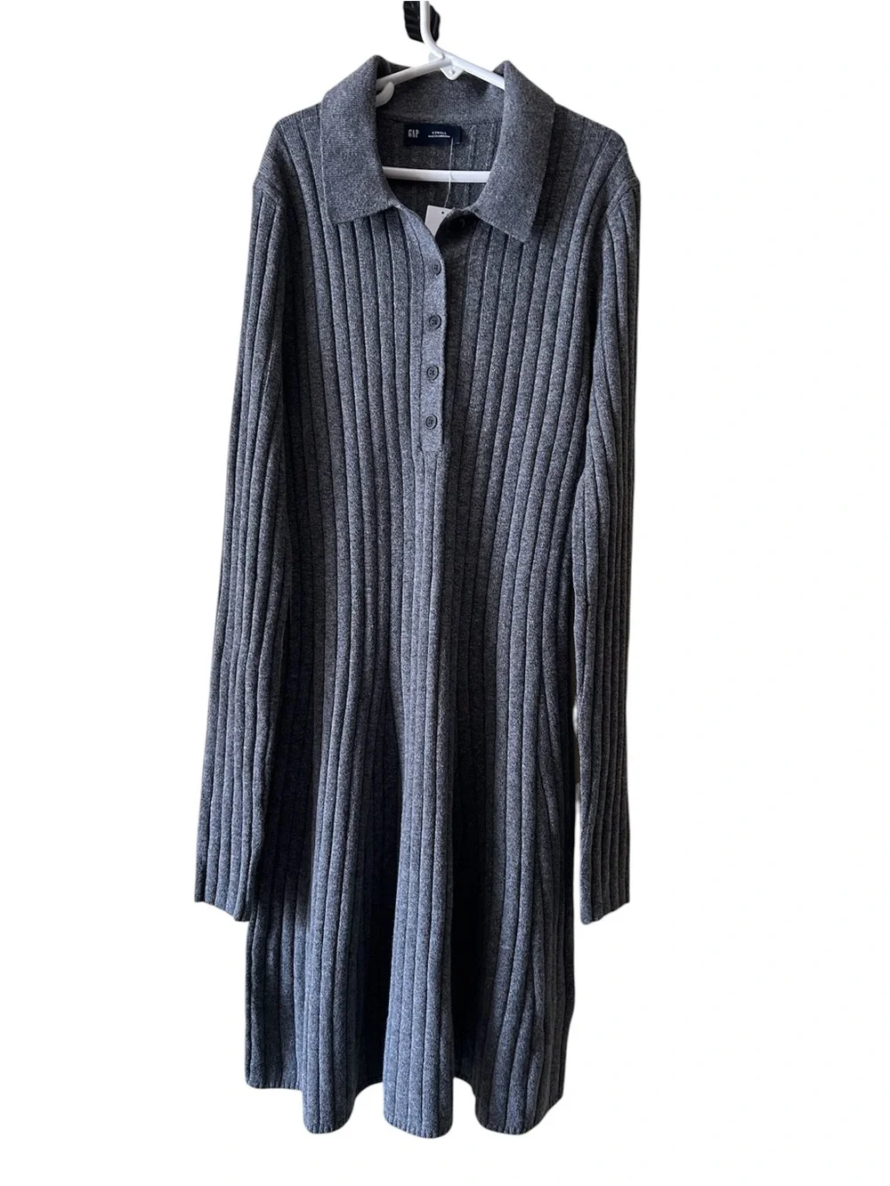 GAP Ribbed Knit Polo Midi Dress Girl Charcoal Gray